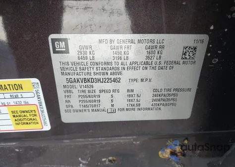 2017 Buick Enclave Leather из США, поврежденный, VIN 5GAKVBKD3HJ225462